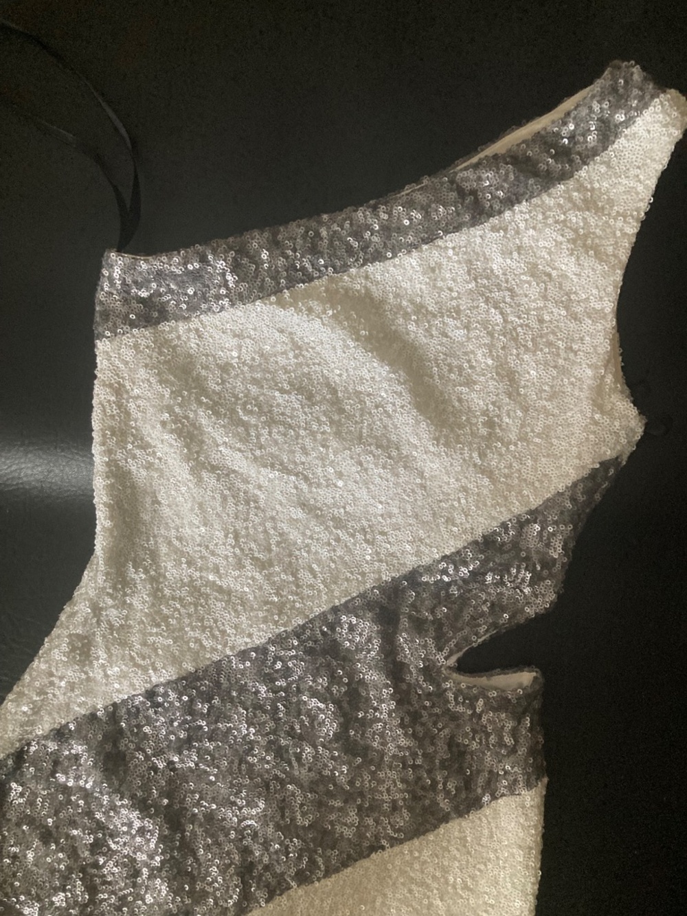 Bebe white silver one shoulder side cutout sequin bodycon dress xs - Picture 3 of 6